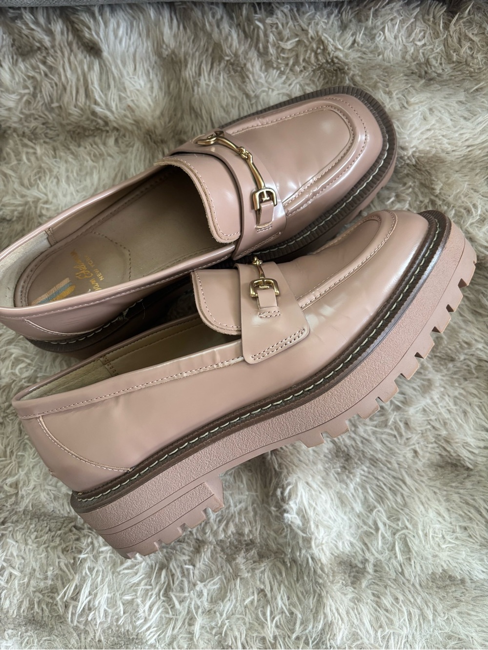 Sam Edelman Women's Blush Pink Lug-Sole Loafer with Gold Bit - Picture 3 of 6